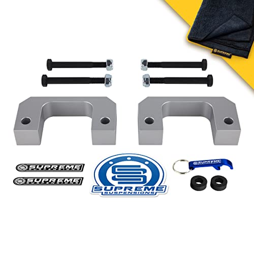 Supreme Suspensions - Front Leveling Kit for 2007-2022 Chevrolet Silverado 1500 and GMC Sierra 1500 (6-Lug) 1" Front Lift Bottom Strut Mount Spacers 2WD 4WD (Silver) - Microfiber Towel Included