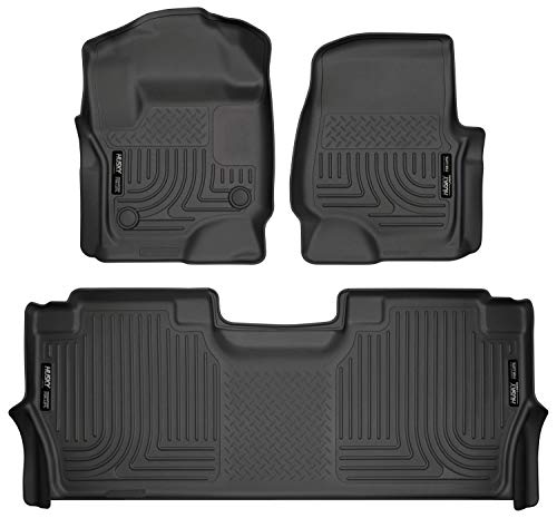 Husky Liners Weatherbeater | Fits 2017 - 2022 Ford F - 250/F - 350, F - 450 Super Duty Crew Cab w/ Fold Flat Storage, Front & 2nd Row Liners - Black, 3 pc.| 94061
