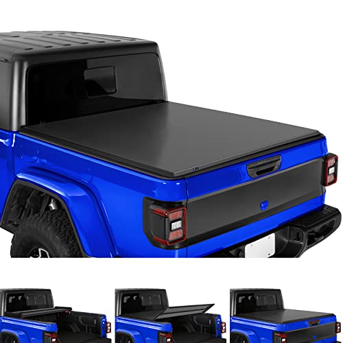 Tyger Auto T3 Soft Tri-fold Truck Bed Tonneau Cover Compatible with 2020-2023 Jeep Gladiator JT | 5' (60") Bed | TG-BC3J1060, Black
