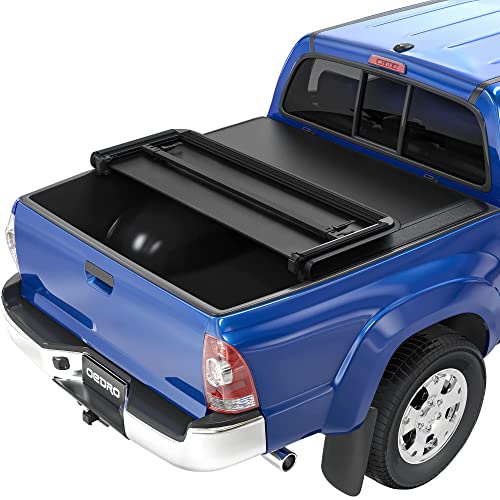 oEdRo Soft Tri-fold Truck Bed Tonneau Cover Compatible with 2005-2015 Toyota Tacoma with 5ft Bed, Fleetside with Track Rail System