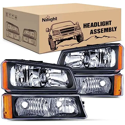 	Nilight Headlight Assembly for 2003 2004 2005 2006 Chevy Silverado Avalanche 1500 1500HD 2500 2500HD 3500 Chevrolet Pickup Replacement Headlamp Housing Bumper Lamp Set, 2 Years Warranty
