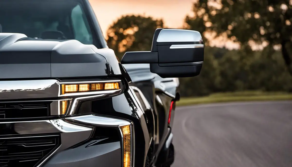 A close-up image of 2019 Silverado 1500 tow mirrors, showcasing their size and features.