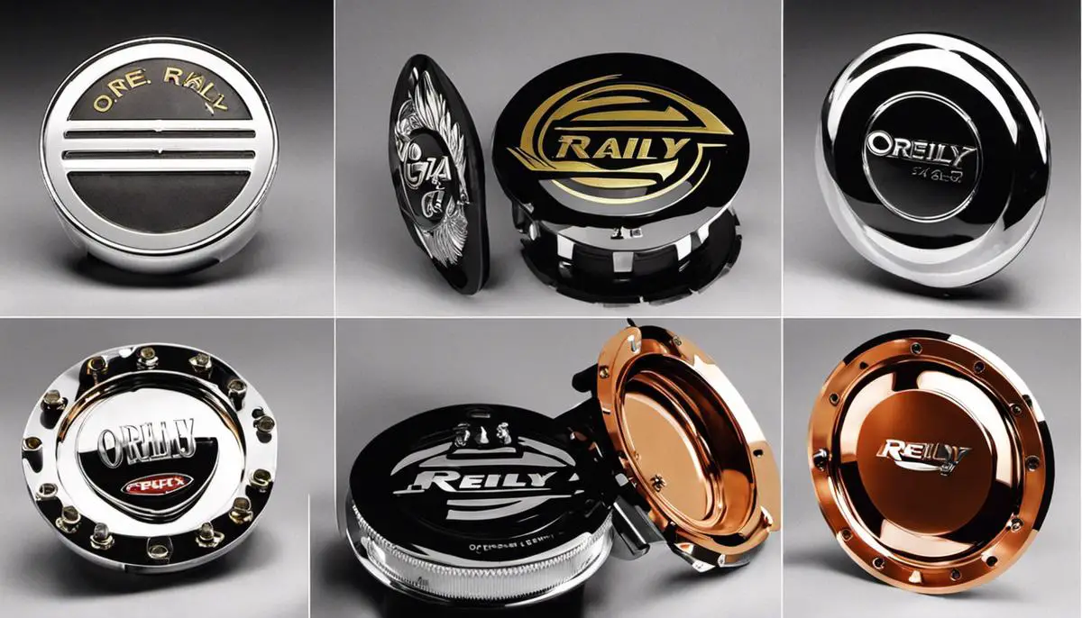 A selection of O'Reilly gas caps for different types of vehicles.
